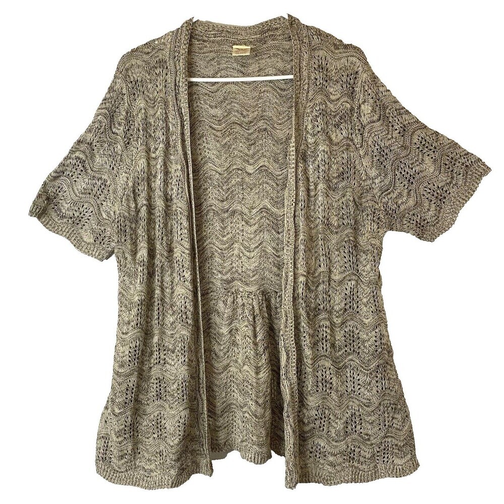 Faded Glory Open Front Sweater Womens 1X(16W) Beige Marble Open Weave Boho
